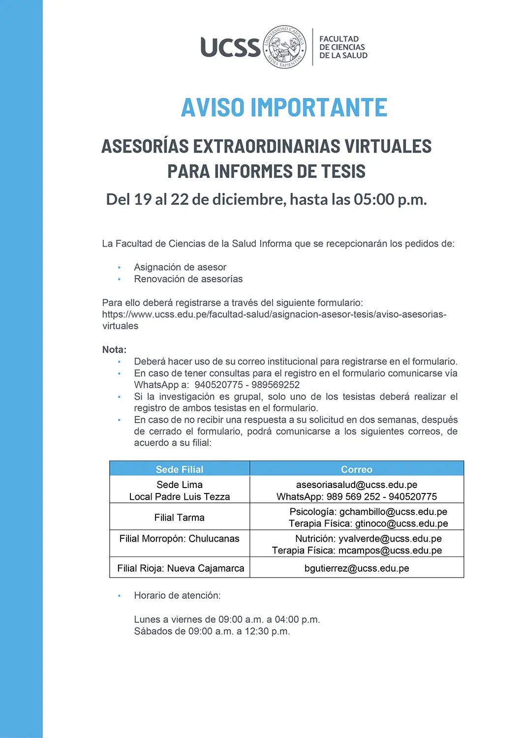 Aviso para asesorías virtuales